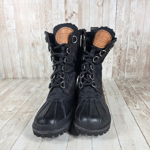 Coach Laura Black Leather & Signature Fur Lined Winter Boots Womens Size 6.5B - Picture 4 of 8